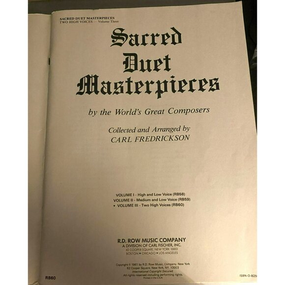 Sacred Duet Masterpieces, Vol. 3 for 2 High Voices, By Carl Fredrickson, 1961 - Picture 4 of 8